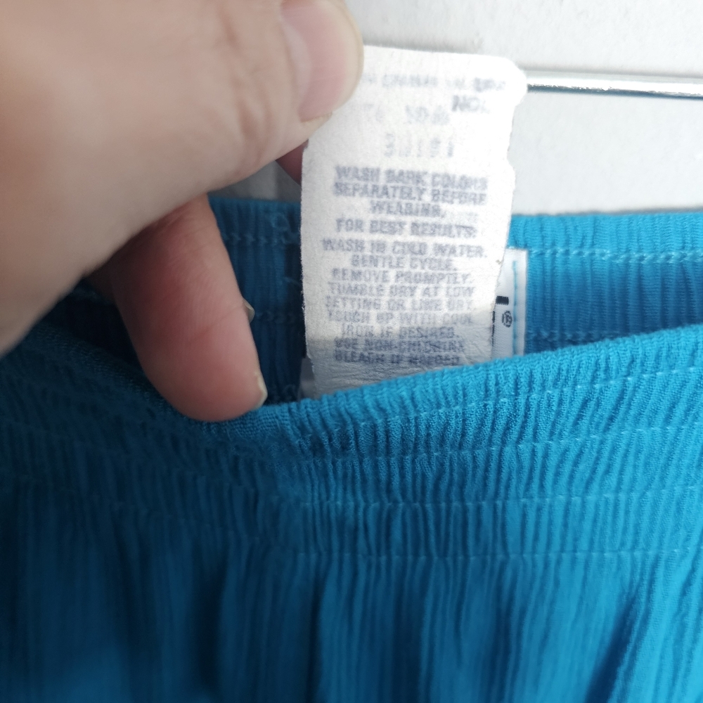 Vintage Gauze Midi Skirt Tagged 20W Fits 2X Turquoise Blue Pockets USA Made - Picture 6 of 12
